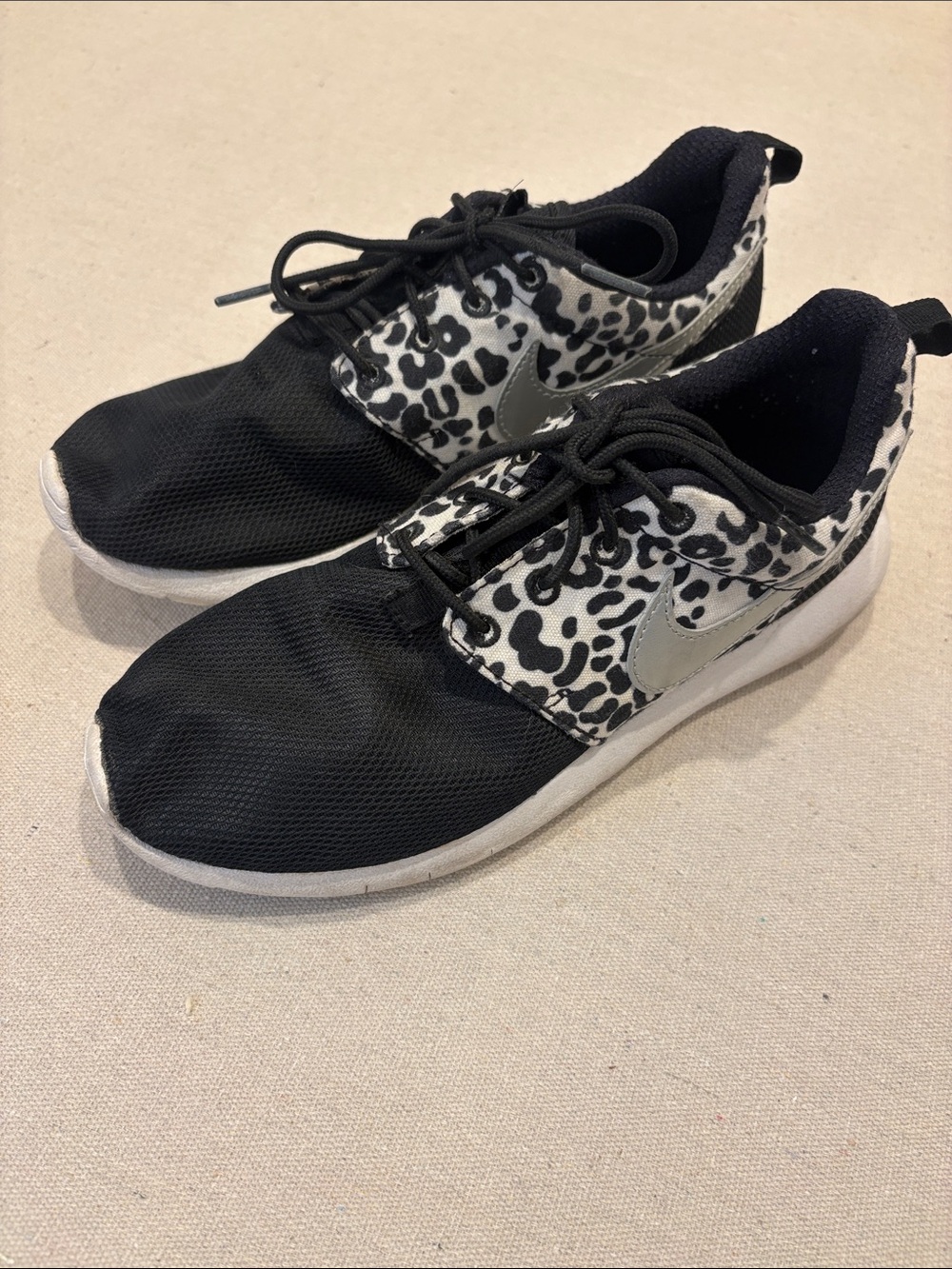 Nike Youth Black and White Leopard-Accent Sneakers
